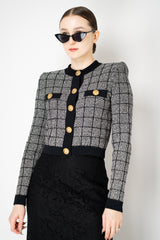 Balmain Round Collar Light Tweed Cardigan in Black and White Vancouver. Shop Online or in Store.