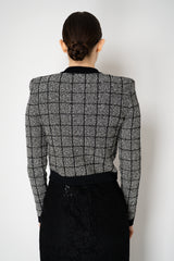 Balmain Round Collar Light Tweed Cardigan in Black and White Vancouver. Shop Online or in Store.