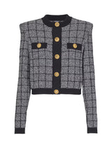 Balmain Round Collar Light Tweed Cardigan in Black and White Vancouver. Shop Online or in Store.