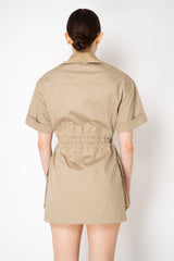 Balmain Short Sleeve Cinched Mini Gabardine Dress in Sand Vancouver. Shop Online or in Store.