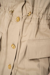 Balmain Short Sleeve Cinched Mini Gabardine Dress in Sand Vancouver. Shop Online or in Store.
