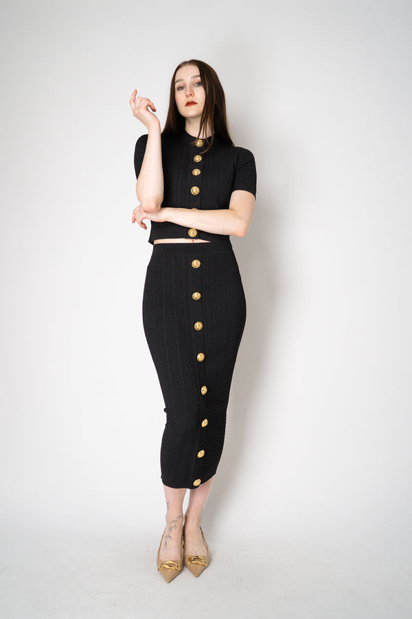 Balmain Short Sleeve Stretch Cable-Knit Cardigan in Black Vancouver. Shop Online or in Store.