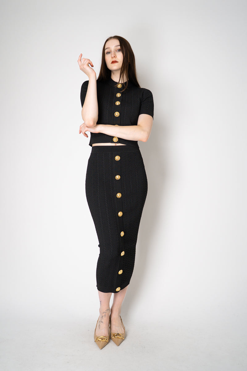 Balmain Short Sleeve Stretch Cable-Knit Cardigan in Black Vancouver. Shop Online or in Store.