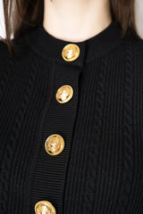 Balmain Short Sleeve Stretch Cable-Knit Cardigan in Black Vancouver. Shop Online or in Store.