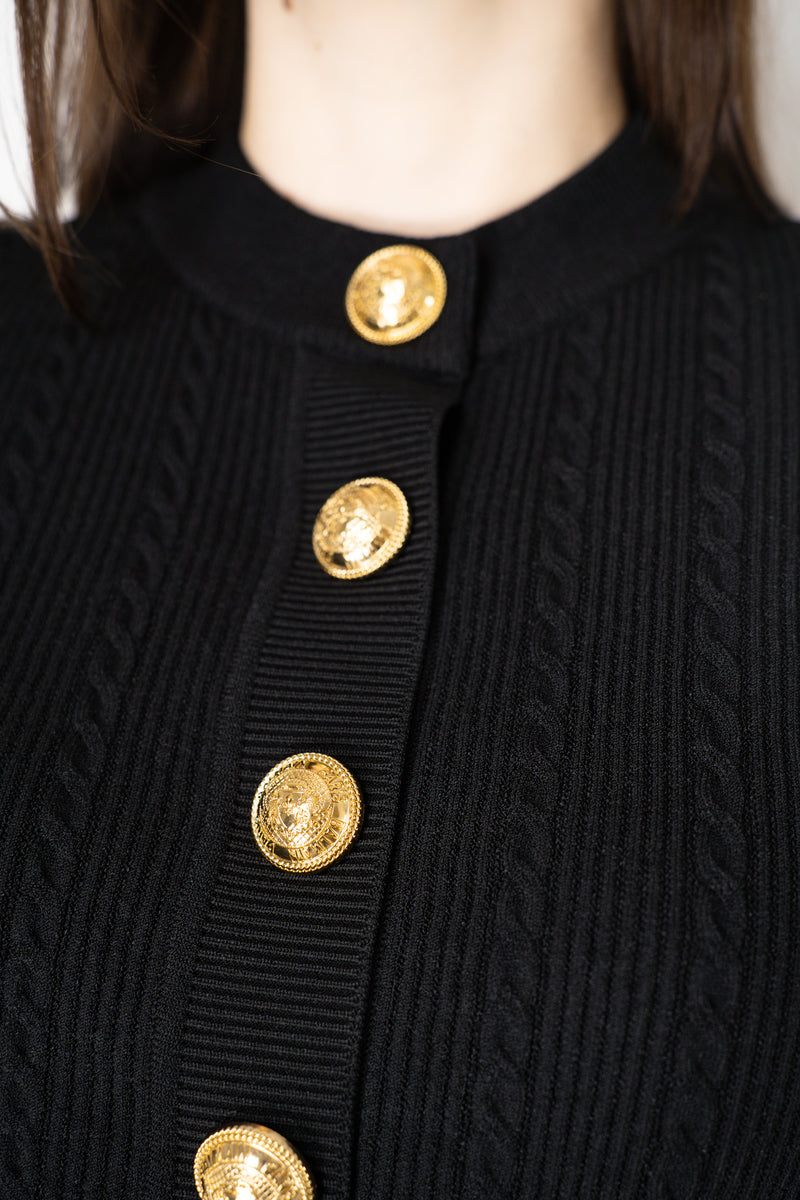 Balmain Short Sleeve Stretch Cable-Knit Cardigan in Black Vancouver. Shop Online or in Store.