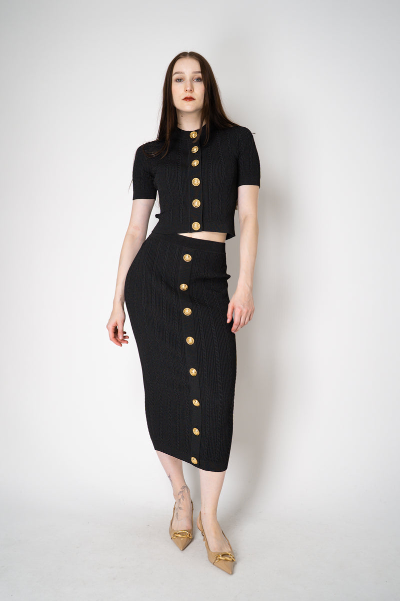 Balmain Short Sleeve Stretch Cable-Knit Cardigan in Black Vancouver. Shop Online or in Store.
