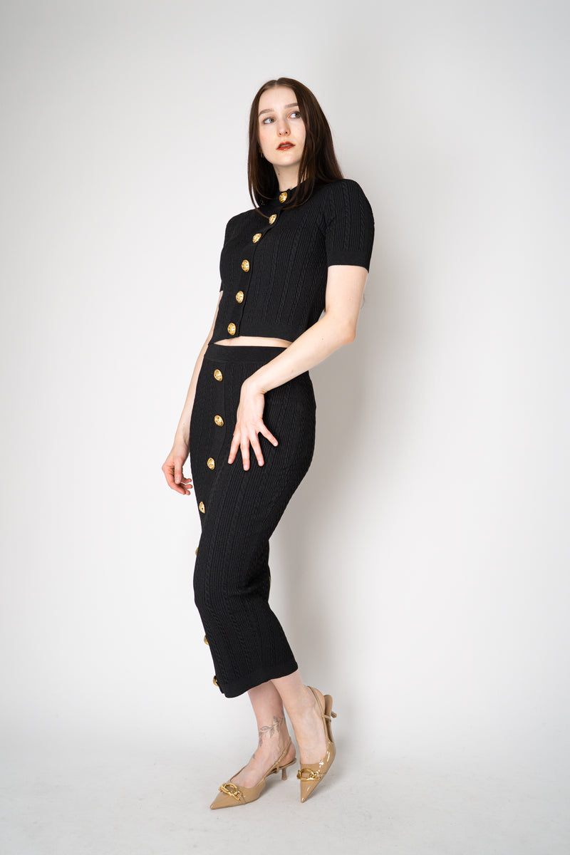 Balmain Short Sleeve Stretch Cable-Knit Cardigan in Black Vancouver. Shop Online or in Store.