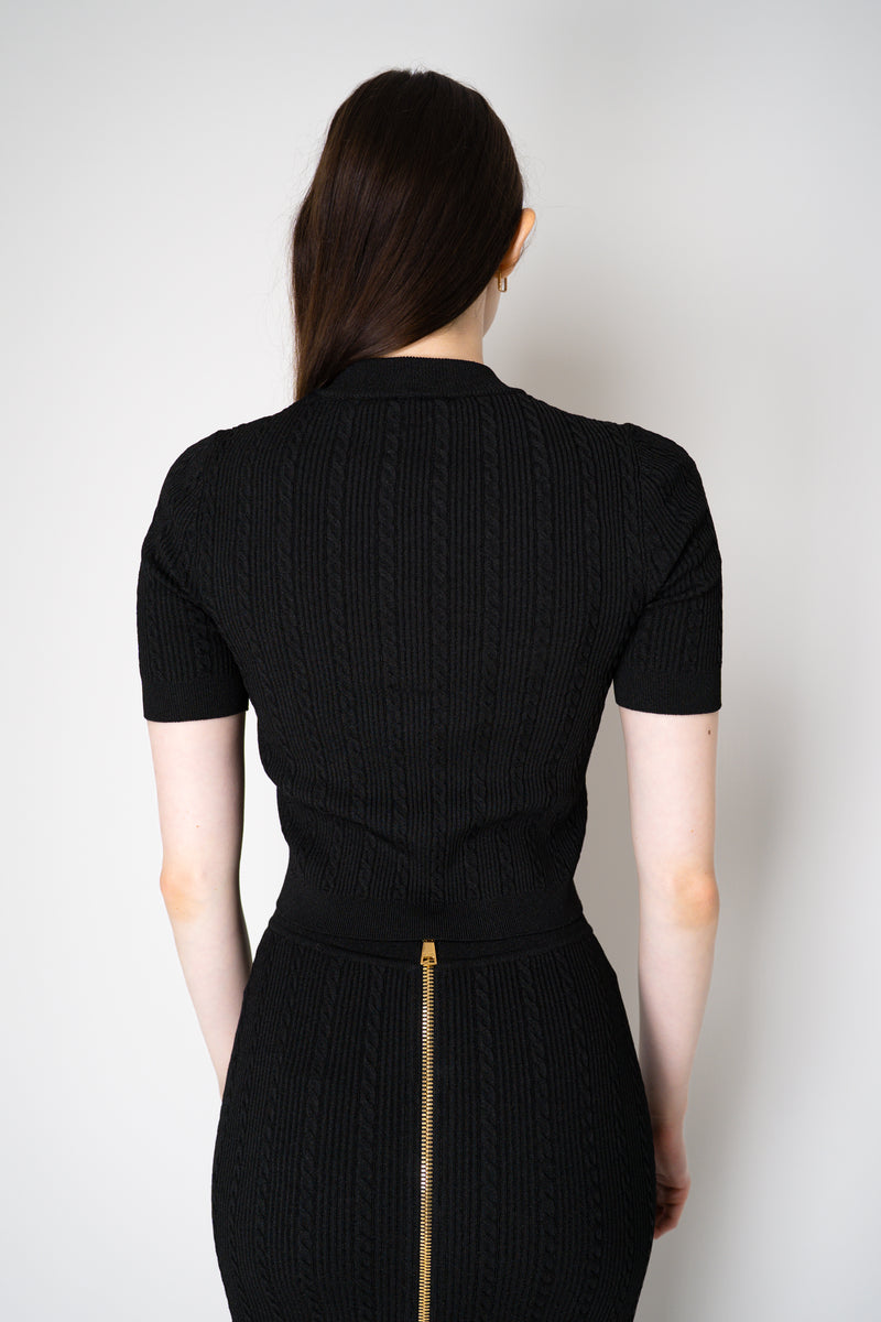 Balmain Short Sleeve Stretch Cable-Knit Cardigan in Black Vancouver. Shop Online or in Store.