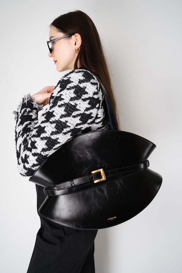 Balmain Shuffle Cinched Medium Bag in Black Leather Vancouver. Shop Online or in Store.