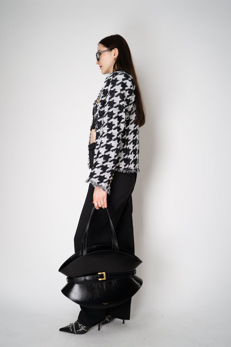 Balmain Shuffle Cinched Medium Bag in Black Leather Vancouver. Shop Online or in Store.