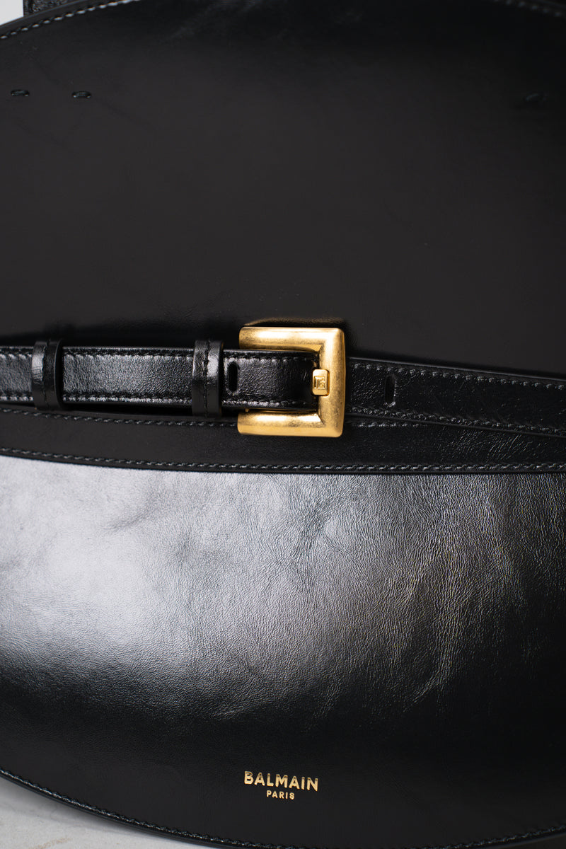 Balmain Shuffle Cinched Medium Bag in Black Leather Vancouver. Shop Online or in Store.