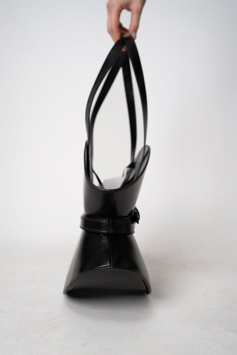 Balmain Shuffle Cinched Medium Bag in Black Leather Vancouver. Shop Online or in Store.