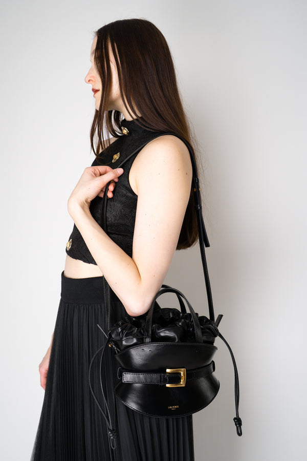 Balmain Shuffle Cinched Mini Bag in Black Leather Vancouver. Shop Online or in Store.