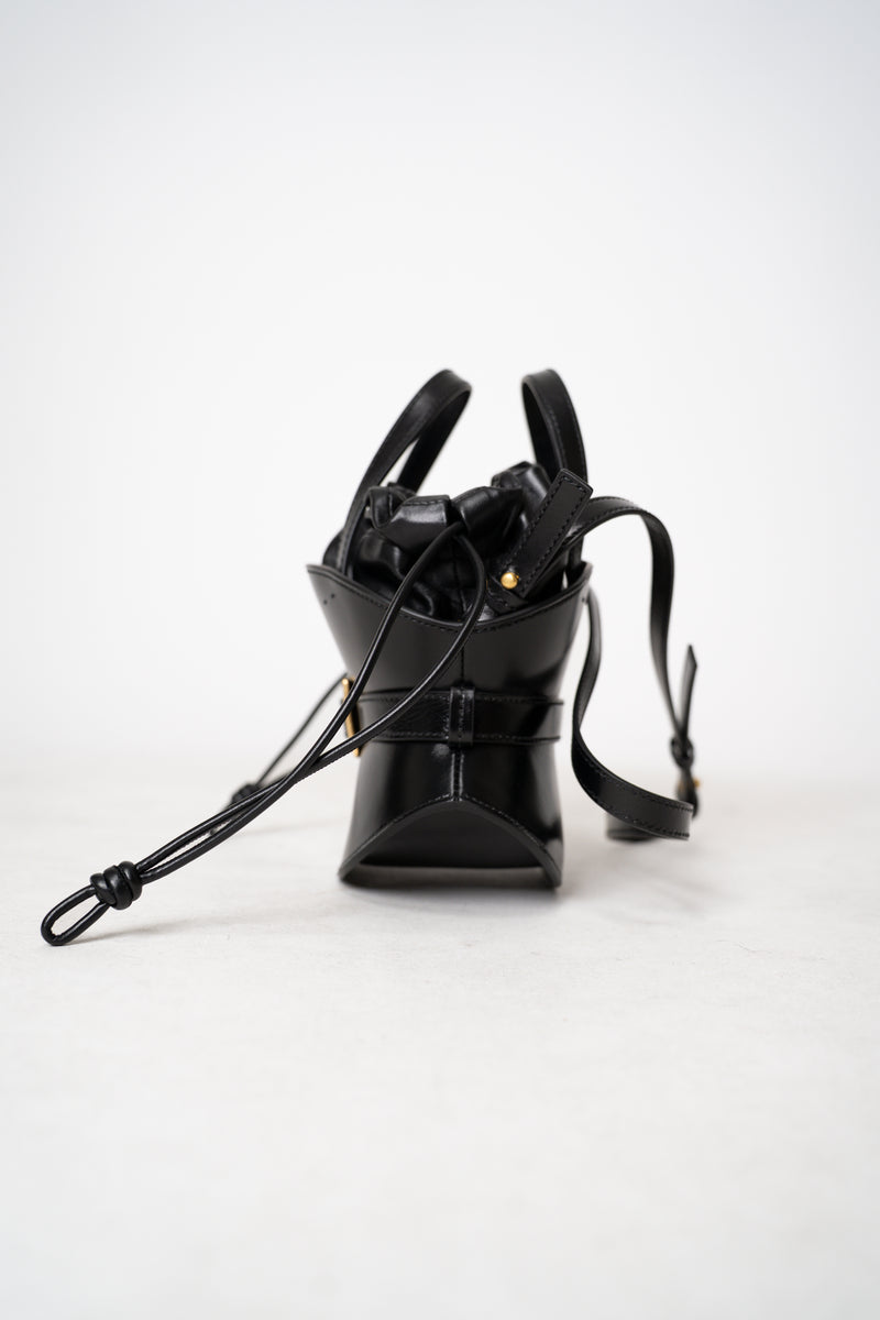 Balmain Shuffle Cinched Mini Bag in Black Leather Vancouver. Shop Online or in Store.