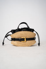 Balmain Shuffle Cinched Mini Bag in Raffia and Leather Vancouver. Shop Online or in Store.