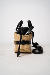 Balmain Shuffle Cinched Mini Bag in Raffia and Leather Vancouver. Shop Online or in Store.