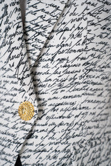 Balmain Single Button Jacket with "Love Letter" Print in White and Black Vancouver. Shop Online or in Store.