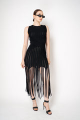 Balmain Sleeveless Flechage Fringed Knit Dress in Black Vancouver. Shop Online or in Store.