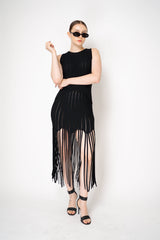 Balmain Sleeveless Flechage Fringed Knit Dress in Black Vancouver. Shop Online or in Store.
