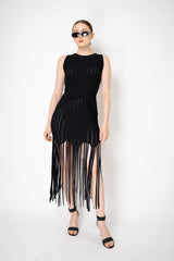 Balmain Sleeveless Flechage Fringed Knit Dress in Black Vancouver. Shop Online or in Store.