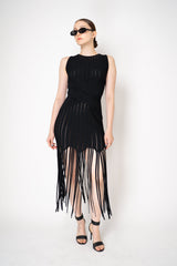Balmain Sleeveless Flechage Fringed Knit Dress in Black Vancouver. Shop Online or in Store.