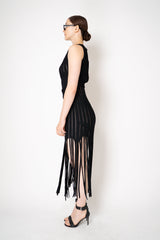 Balmain Sleeveless Flechage Fringed Knit Dress in Black Vancouver. Shop Online or in Store.