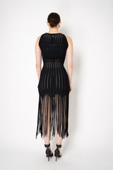Balmain Sleeveless Flechage Fringed Knit Dress in Black Vancouver. Shop Online or in Store.