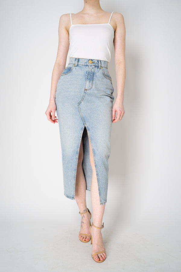 Balmain Slit Front Denim Midi Skirt Vancouver. Shop Online or in Store.