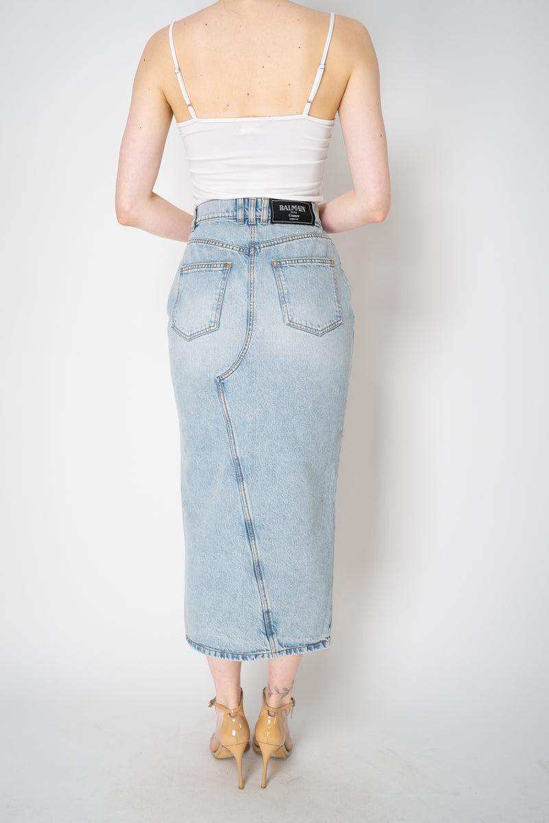 Balmain Slit Front Denim Midi Skirt Vancouver. Shop Online or in Store.