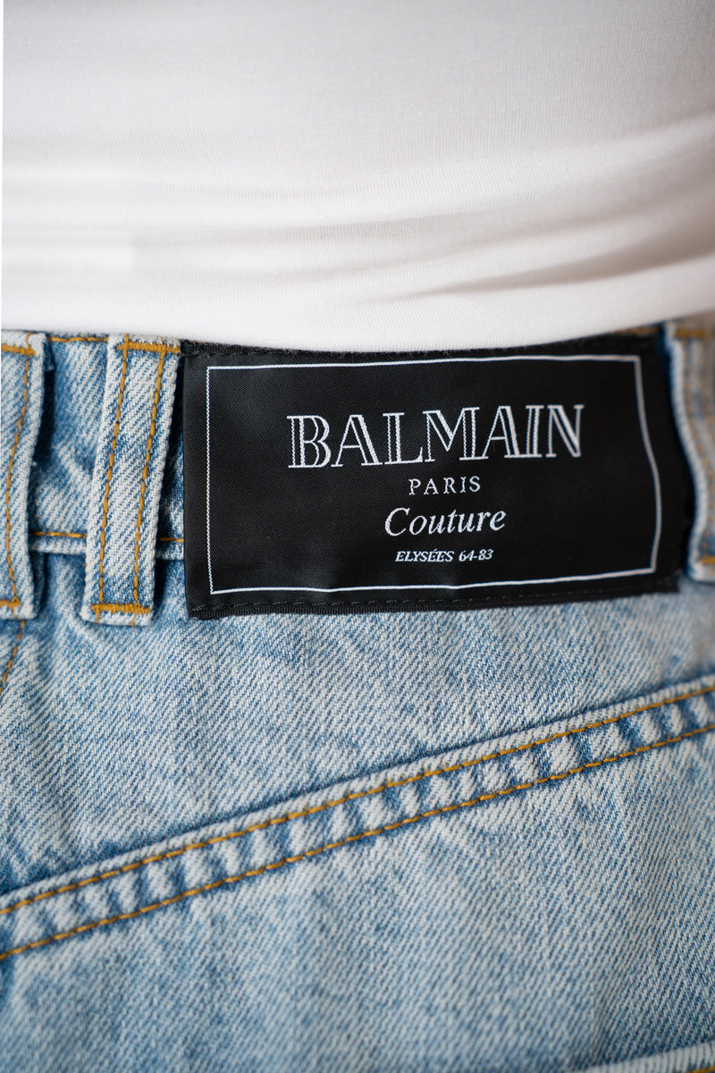 Balmain Slit Front Denim Midi Skirt Vancouver. Shop Online or in Store.