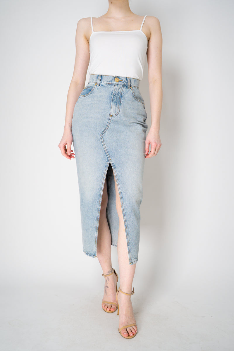 Balmain Slit Front Denim Midi Skirt Vancouver. Shop Online or in Store.