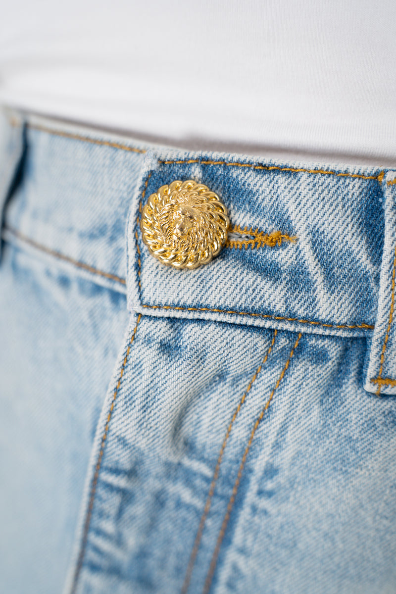 Balmain Slit Front Denim Midi Skirt Vancouver. Shop Online or in Store.
