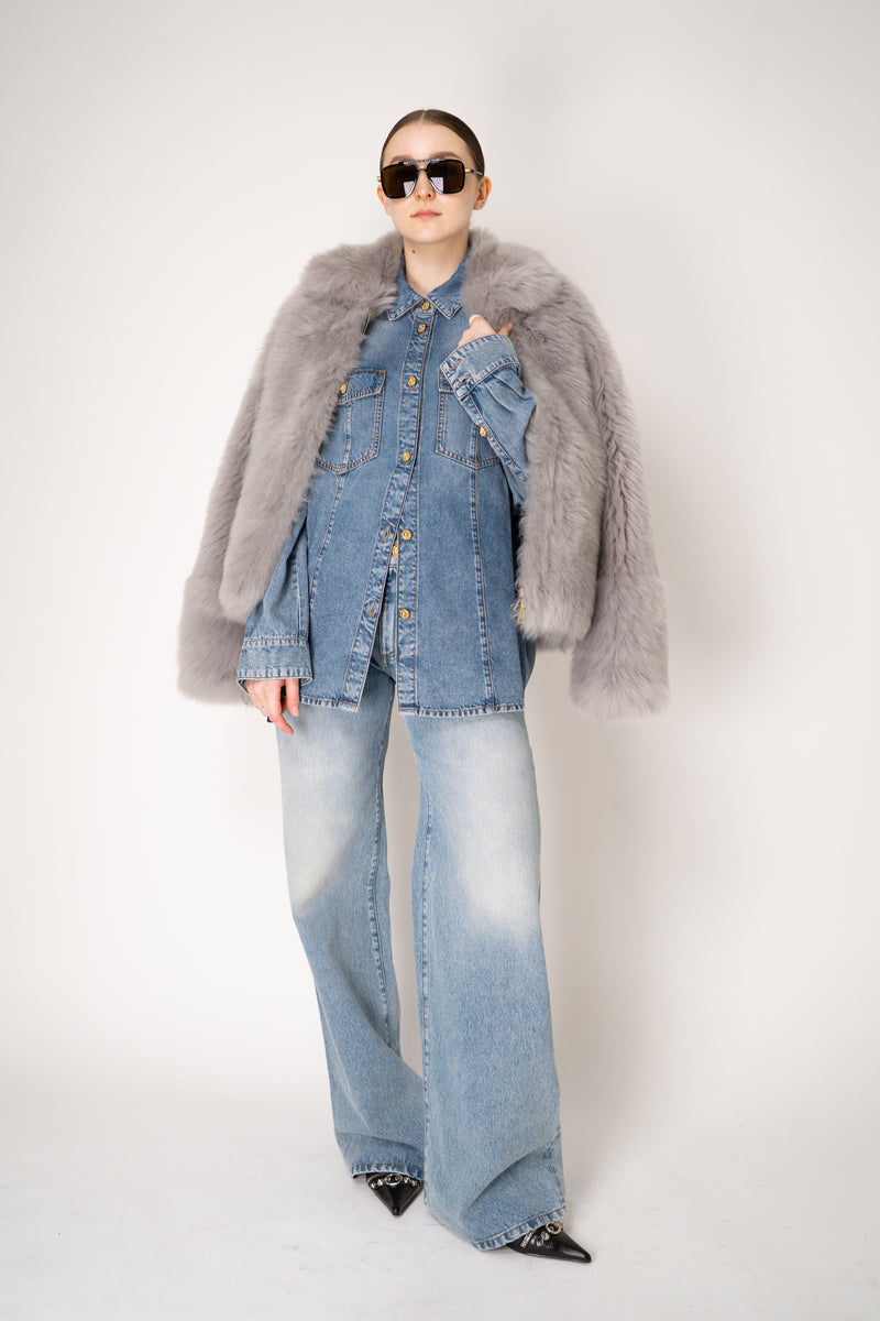 Balmain Straight Leg Faded Denim Jeans in Blue Vancouver. Shop Online or in Store.