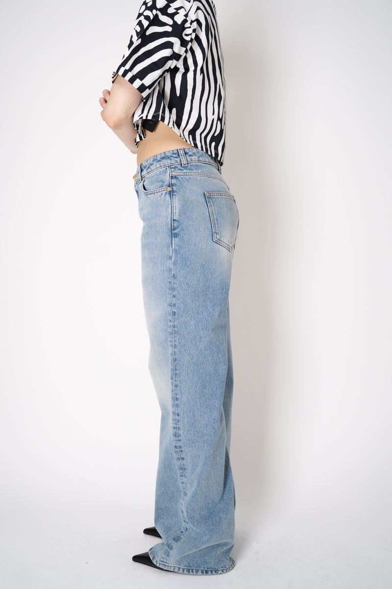 Balmain Straight Leg Faded Denim Jeans in Blue Vancouver. Shop Online or in Store.