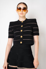 Balmain Stretch Knit Stripes Viscose Knit Cardigan in Black Vancouver. Shop Online or in Store.