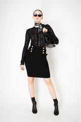 Balmain Stretch Knit Viscose Pencil Skirt in Black Vancouver. Shop Online or in Store.
