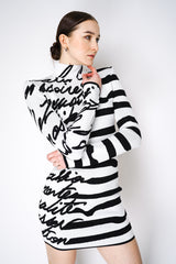 Balmain Striped "Love Letter" Jacquard Knit Dress in White Vancouver. Shop Online or in Store.