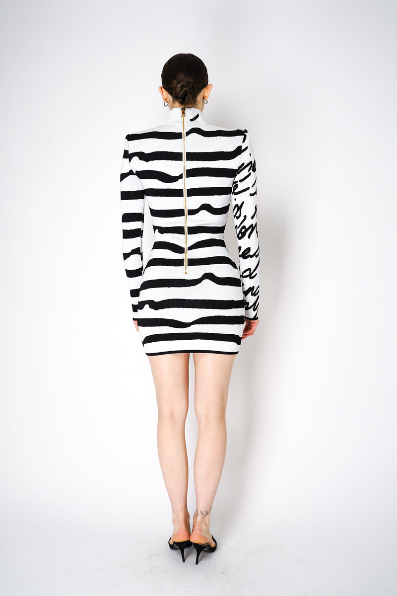 Balmain Striped "Love Letter" Jacquard Knit Dress in White Vancouver. Shop Online or in Store.