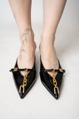 Balmain Sync Patent Leather Stilleto Kitten Heels Mules with Pointed Toes in Black Vancouver. Shop Online or in Store.