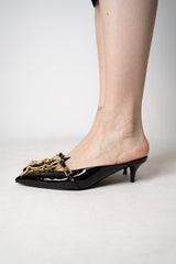 Balmain Sync Patent Leather Stilleto Kitten Heels Mules with Pointed Toes in Black Vancouver. Shop Online or in Store.