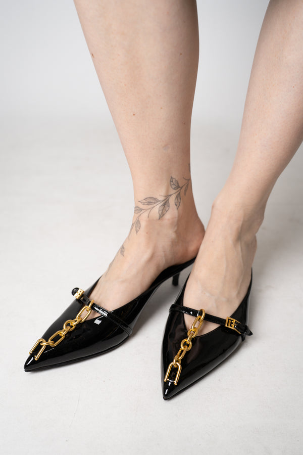 Balmain Sync Patent Leather Stilleto Kitten Heels Mules with Pointed Toes in Black Vancouver. Shop Online or in Store.
