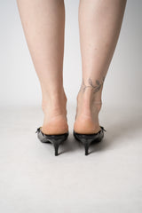 Balmain Sync Patent Leather Stilleto Kitten Heels Mules with Pointed Toes in Black Vancouver. Shop Online or in Store.