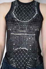 Balmain Tank Top with Trompe-L'œil Pearl Corset Print Black Vancouver. Shop Online or in Store.