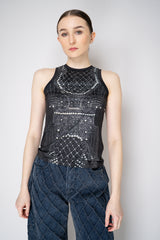 Balmain Tank Top with Trompe-L'œil Pearl Corset Print Black Vancouver. Shop Online or in Store.