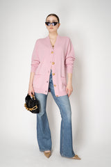 Balmain V-Neck Eco Cashmere Loose Fit Cardigan in Pink Vancouver. Shop Online or in Store.