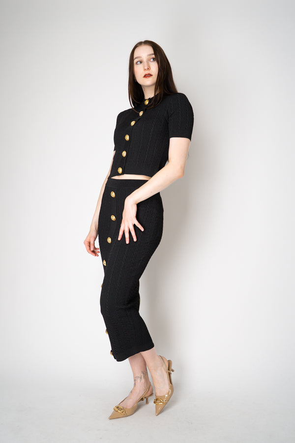 Balmain Viscose Blend Cable Knit Skirt in Black Vancouver. Shop Online or in Store.
