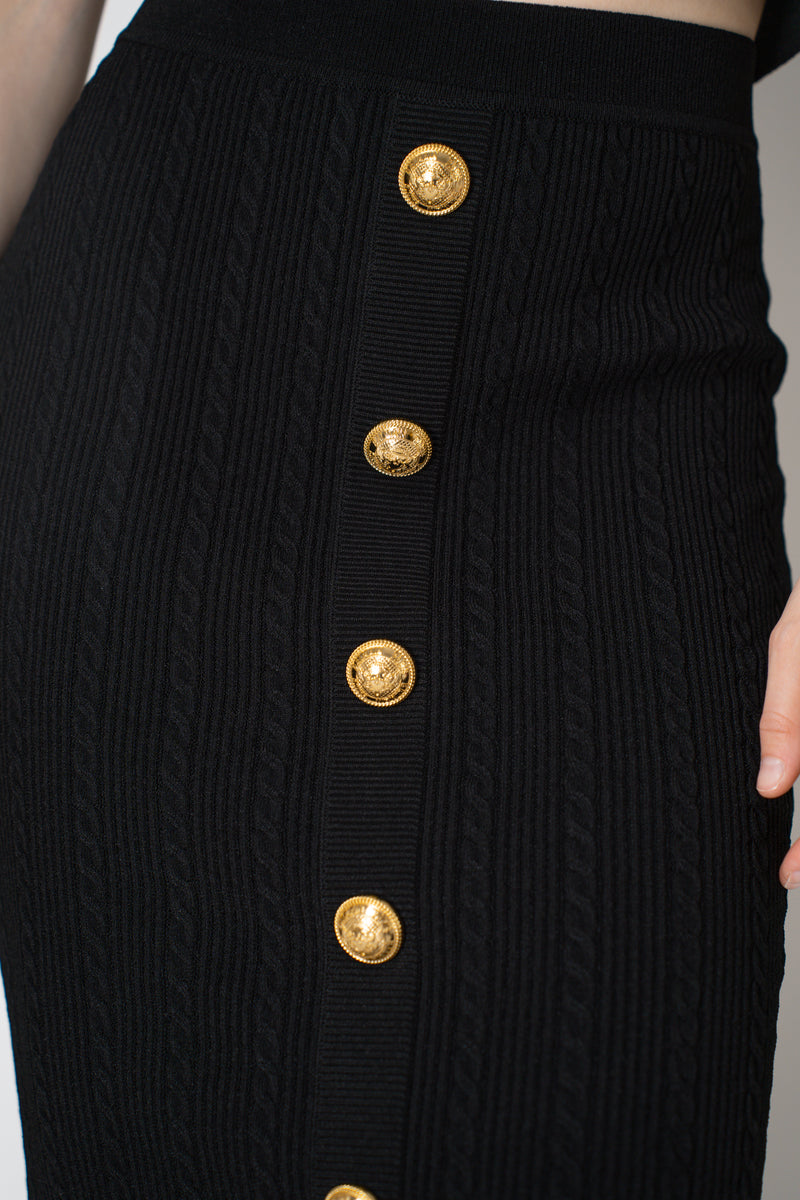 Balmain Viscose Blend Cable Knit Skirt in Black Vancouver. Shop Online or in Store.