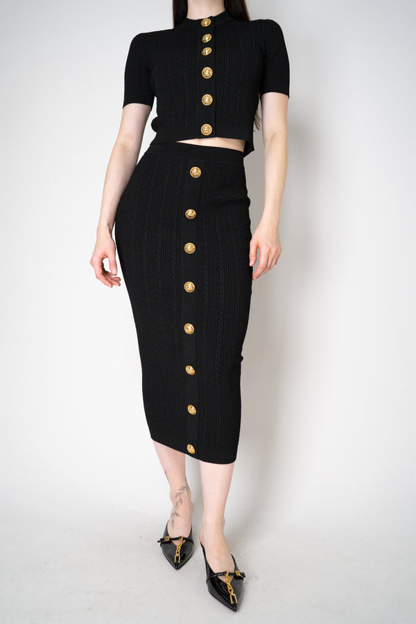 Balmain Viscose Blend Cable Knit Skirt in Black Vancouver. Shop Online or in Store.