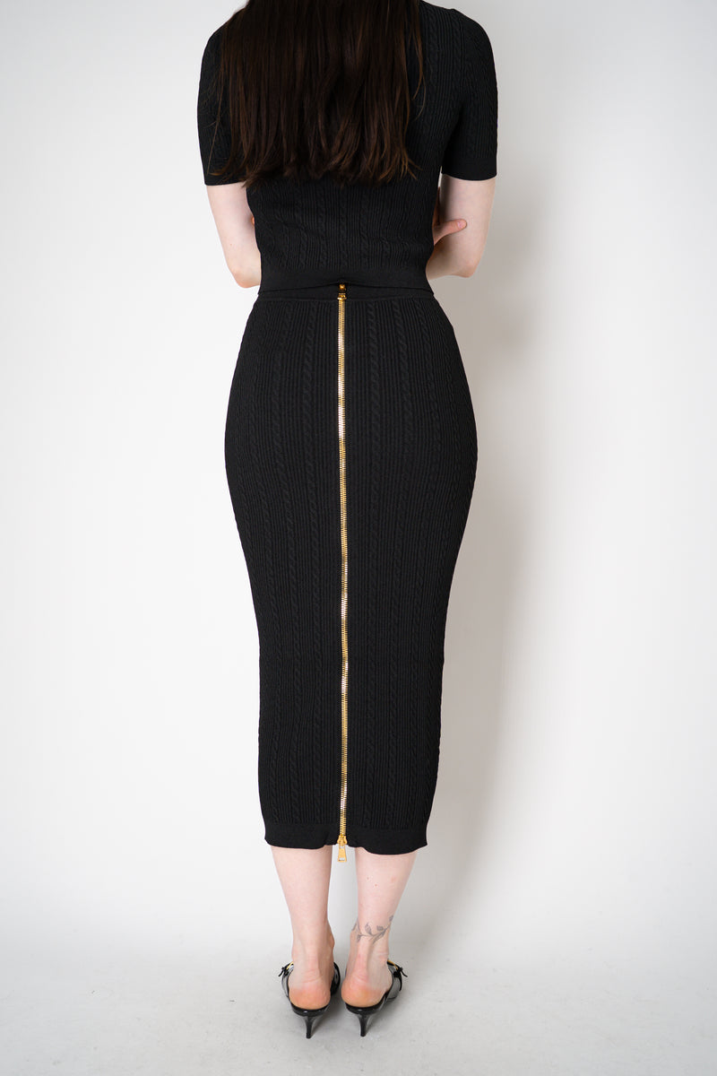 Balmain Viscose Blend Cable Knit Skirt in Black Vancouver. Shop Online or in Store.