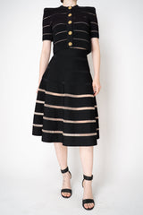 Balmain Viscose Knit Mesh Striped Flare Skirt in Black Vancouver. Shop Online or in Store.